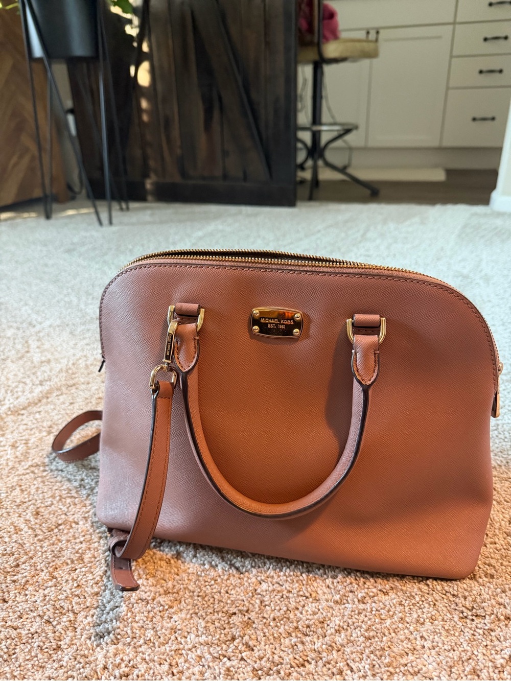 Michael Kors Saffiano Leather Satchel in Brown